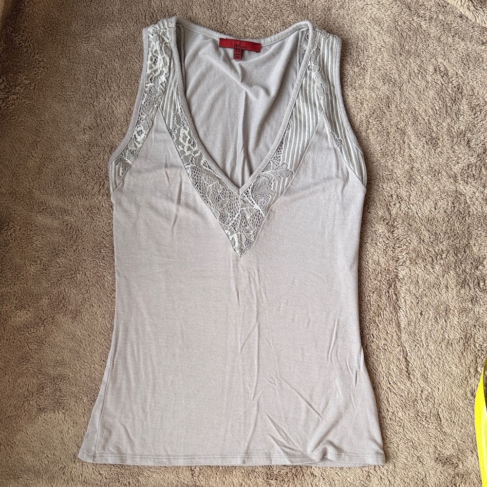 Buckle Lace Accent Gray Tank Top